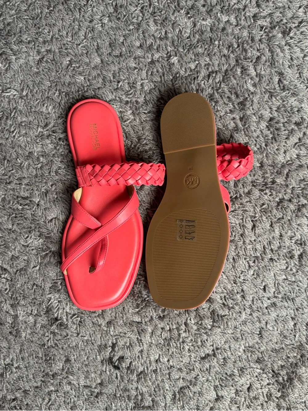 Michael Kors Coral-Red Braided Strap Slide Sandals